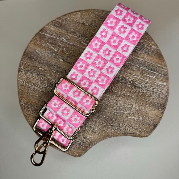 Wide PINK FLOWER Purse Strap Adjustable Crossbody Guitar Strap NEW FAST SHIP - Picture 1 of 4